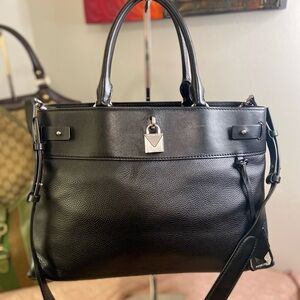 Black Michael Kors  Leather Satchel Handbag with Silver Hardware